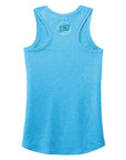 LRJ - Old School - Ladies Racerback Tank - Wht/Blue Logo - Turquoise Frost