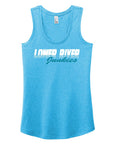 LRJ - Old School - Ladies Racerback Tank - Wht/Blue Logo - Turquoise Frost