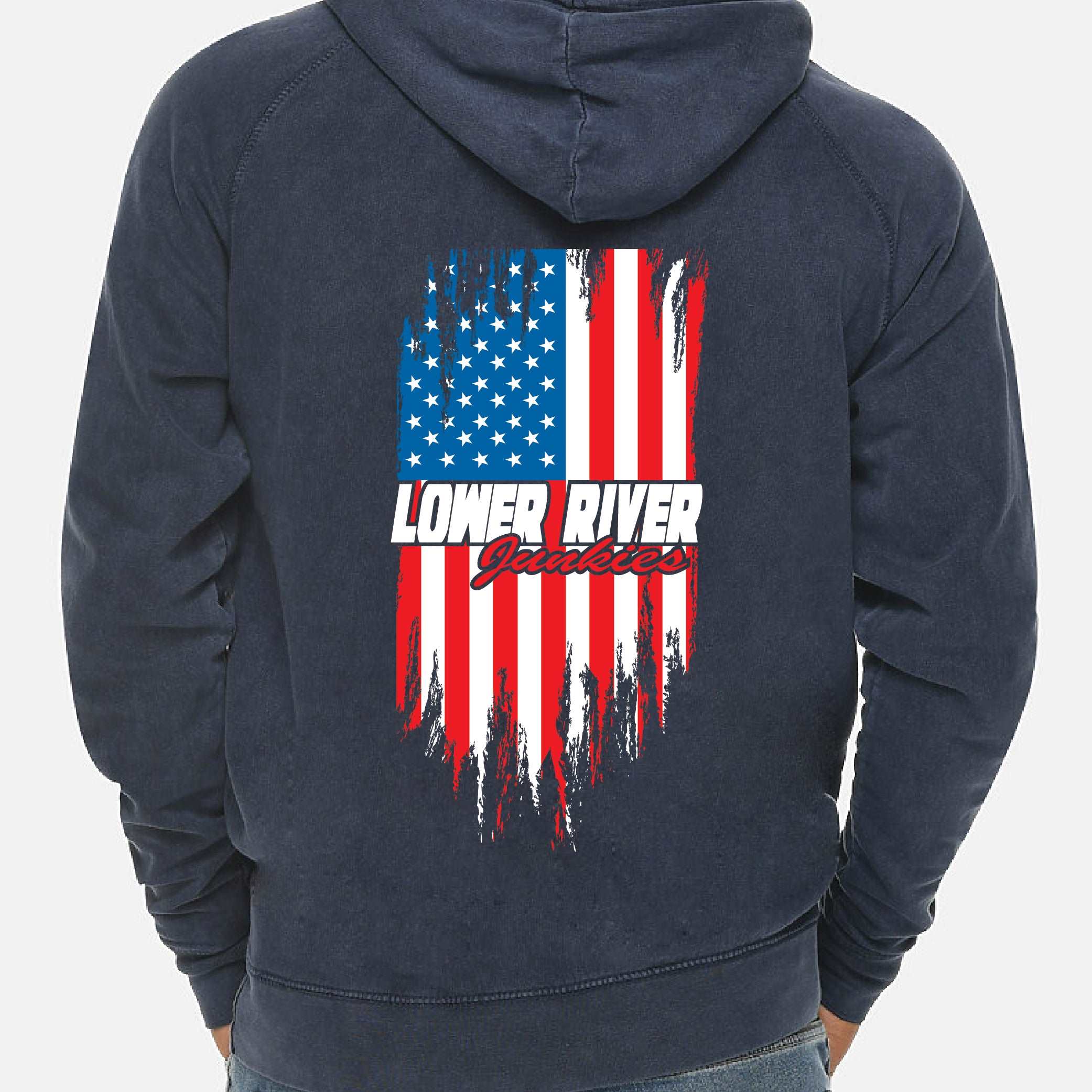 LRJ - America - Unisex Raglan Pullover Hoodie - Vintage Denim