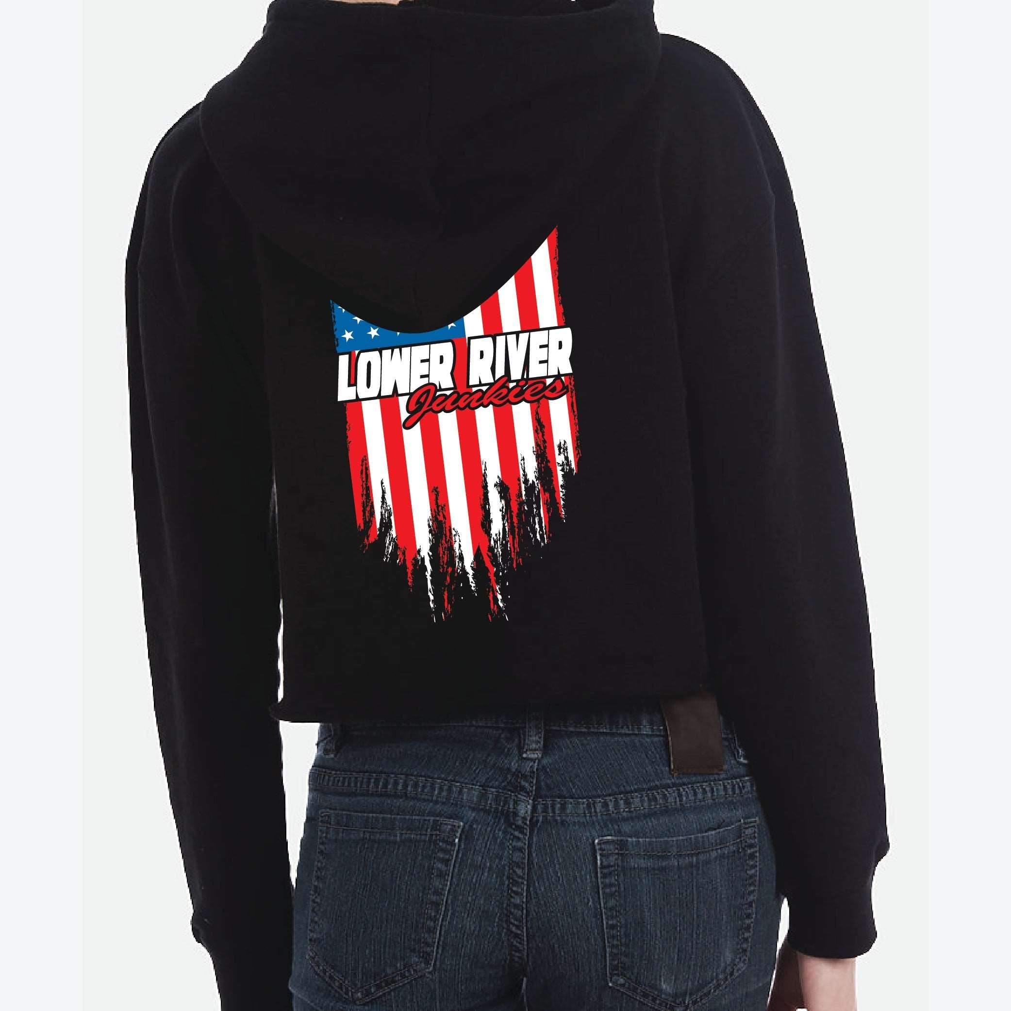 LRJ - America - Ladies Cropped Hoodie - Black