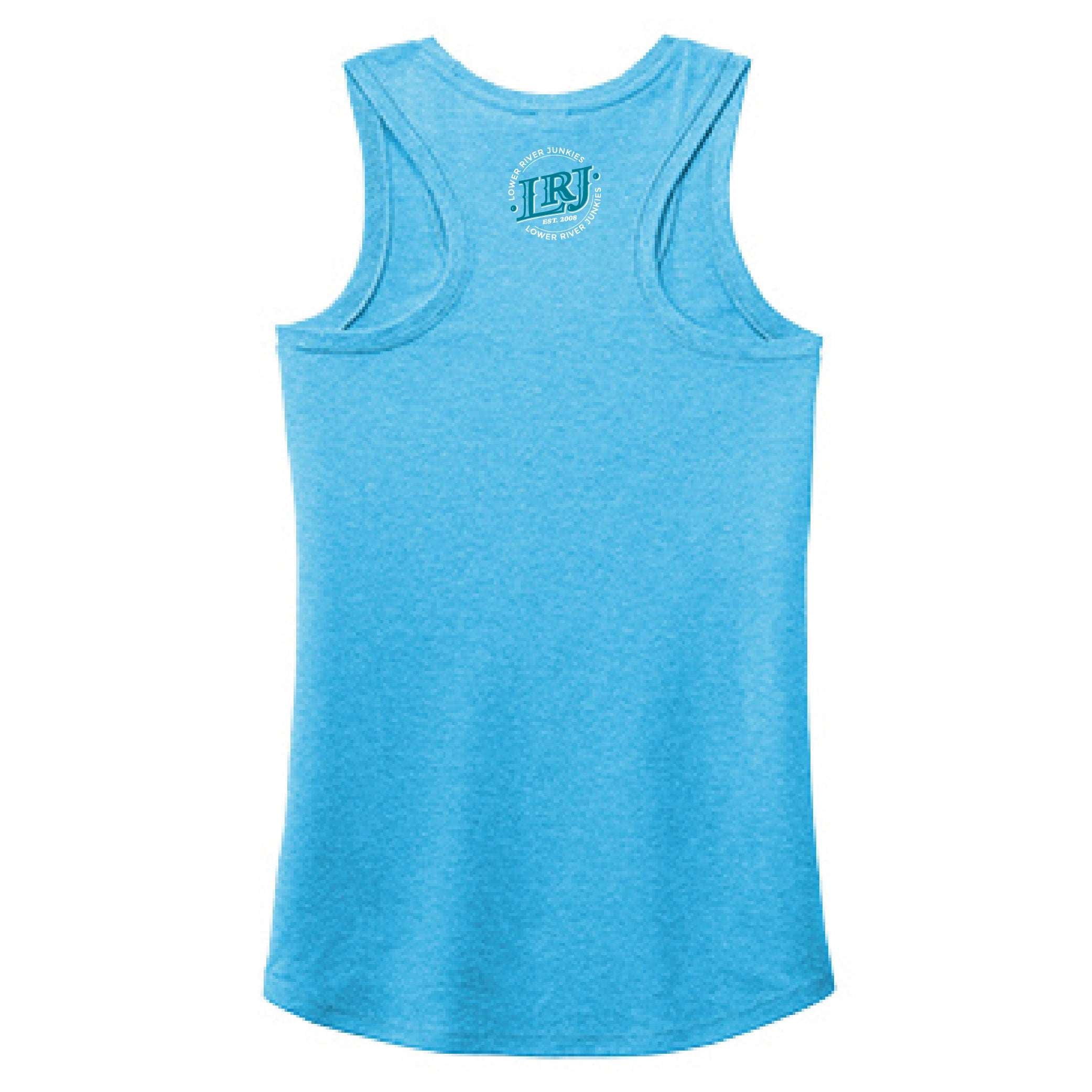 LRJ - Old School - Ladies Racerback Tank - Wht/Blue Logo - Turquoise Frost