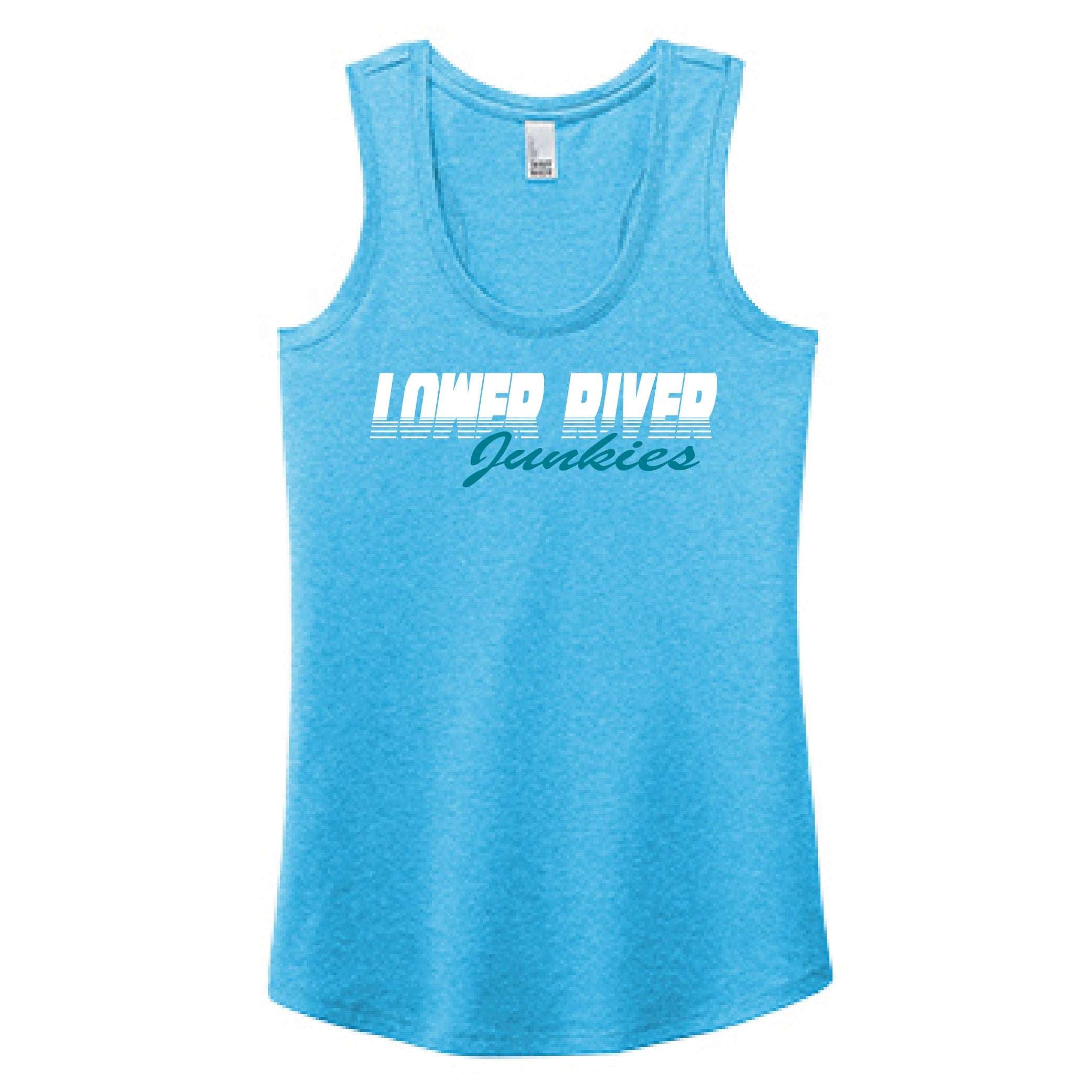 LRJ - Old School - Ladies Racerback Tank - Wht/Blue Logo - Turquoise Frost