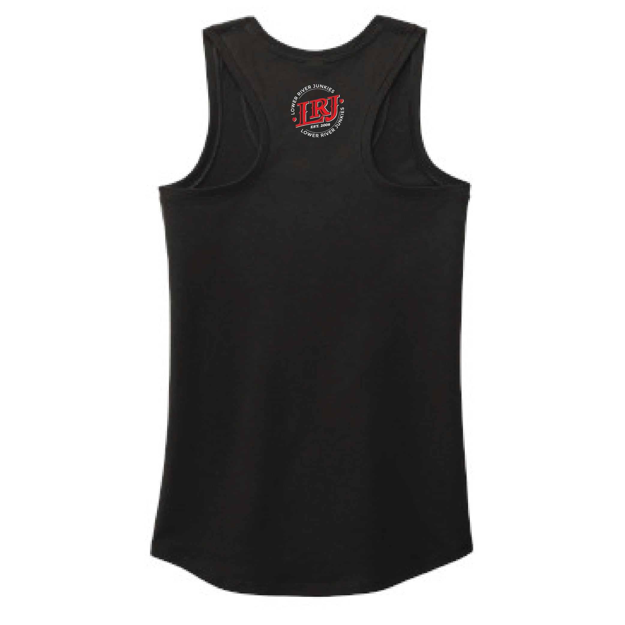 LRJ - Old School - Ladies Racerback Tank - Wht/Red Logo - Black