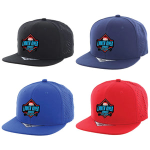 LRJ Boat Life - 6 Panel Hydro Moisture Wicking - Blue/Red Patch - Flat Bill Hat