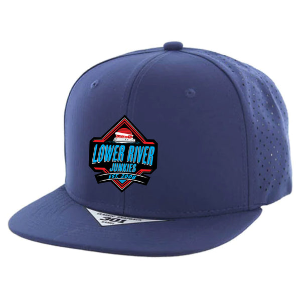 LRJ Boat Life - 6 Panel Hydro Moisture Wicking - Blue/Red Patch - Flat Bill Hat