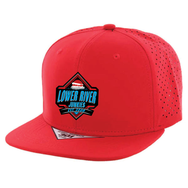 LRJ Boat Life - 6 Panel Hydro Moisture Wicking - Blue/Red Patch - Flat Bill Hat