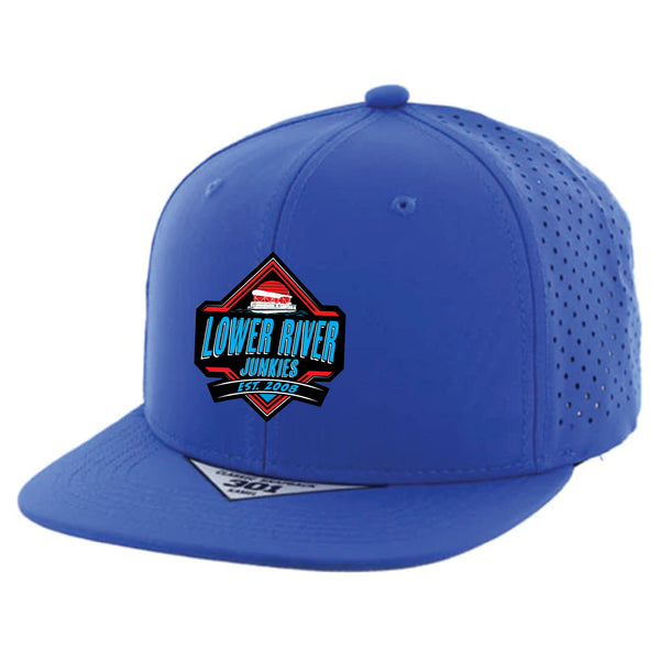 LRJ Boat Life - 6 Panel Hydro Moisture Wicking - Blue/Red Patch - Flat Bill Hat